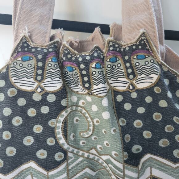 Laurel Burch 3 cat Canvas Tote shoulder Bag tan black white vintage 1990's Women - Picture 2 of 10